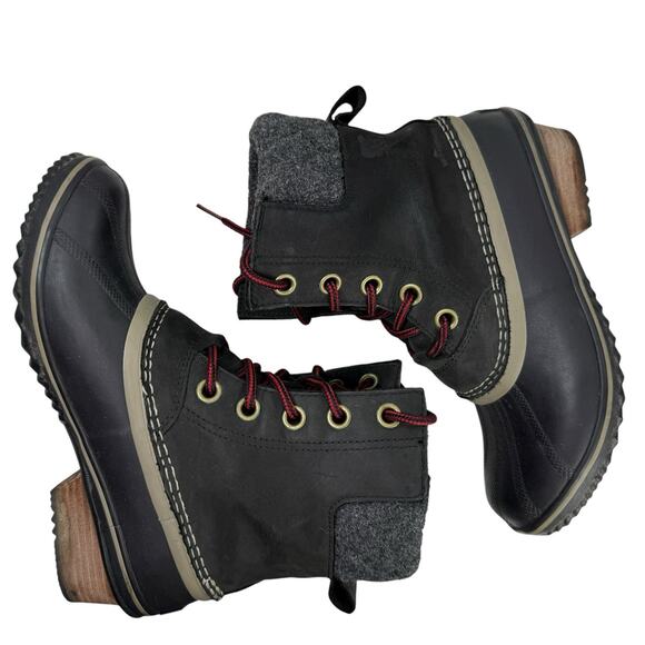 Sorel Slimpack II Lace Winter Duck Boots Black Leather‎ Rubber Womens Size 7.5 - Picture 10 of 11